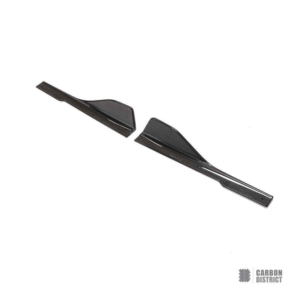 BMW M8 Gran Coupe (F93) carbon fibre side bumper corners — 3K twill gloss finish