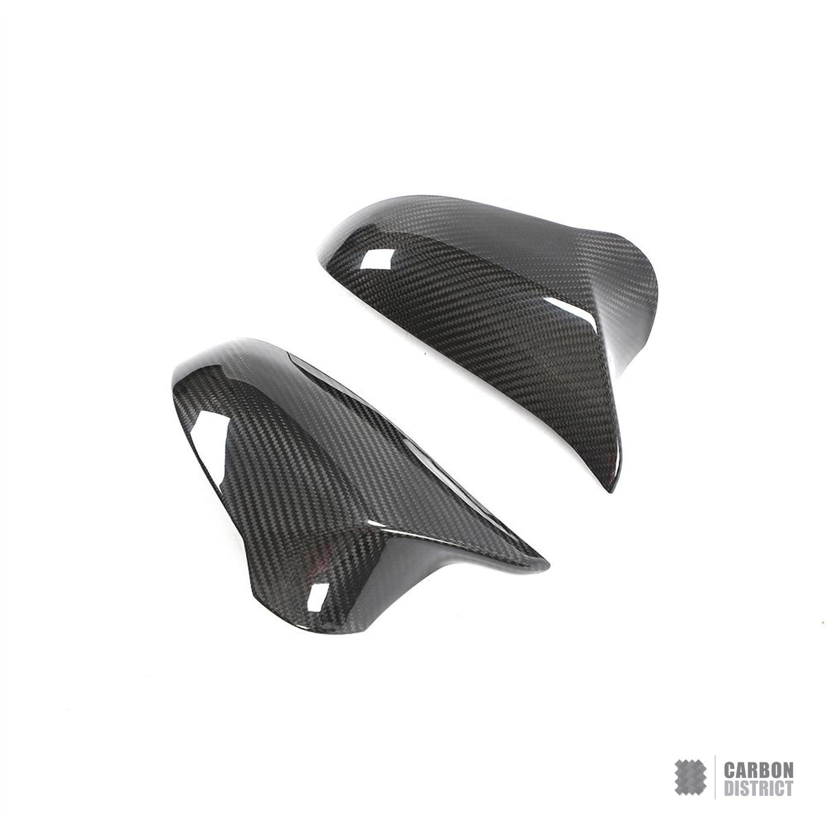 BMW M3/M4 (F80/F82/F83) dry carbon fibre mirror caps (RHD, V2) — UV-stable gloss finish