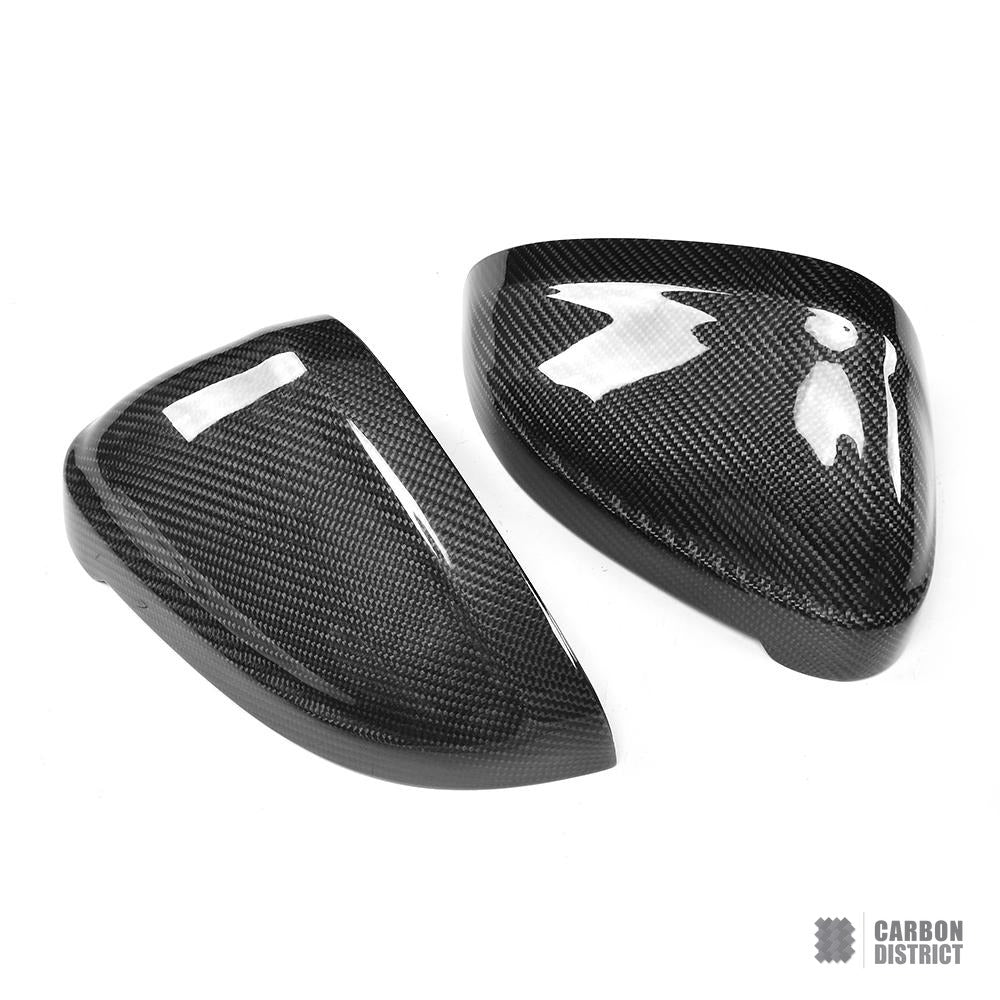 Audi RS4/RS5 (B9) carbon fibre mirror caps — UV-stable gloss finish detail