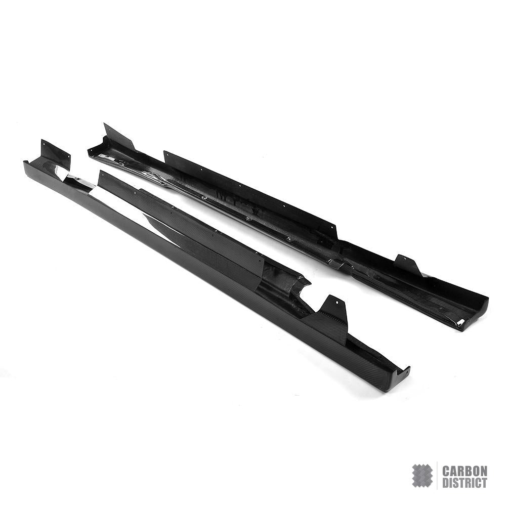 Nissan GT-R (R35) carbon fibre side skirts — 3K twill gloss finish