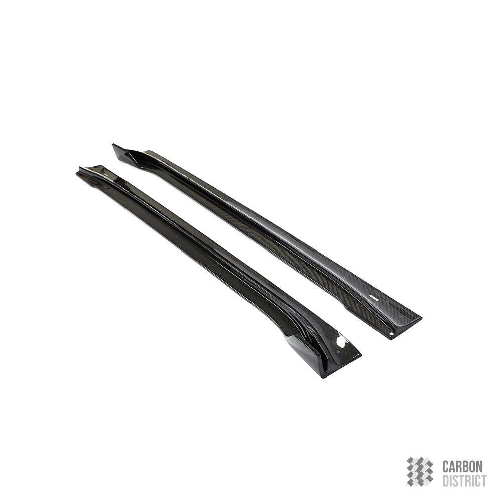 Tesla Model Y carbon fibre side skirts — 3K twill gloss finish