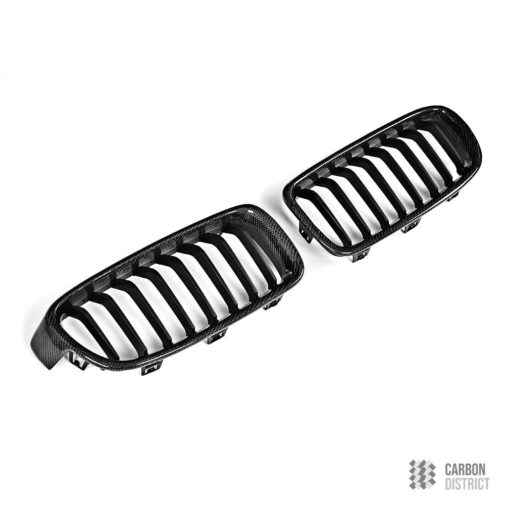 BMW 3 Series (F30) carbon fibre kidney grille — 3K twill gloss finish