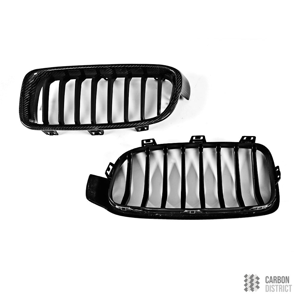 BMW 3 Series (F30) carbon fibre kidney grille — UV-stable gloss finish detail