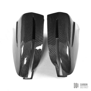 BMW 5 Series (G30) carbon fibre mirror caps — UV-stable gloss finish detail