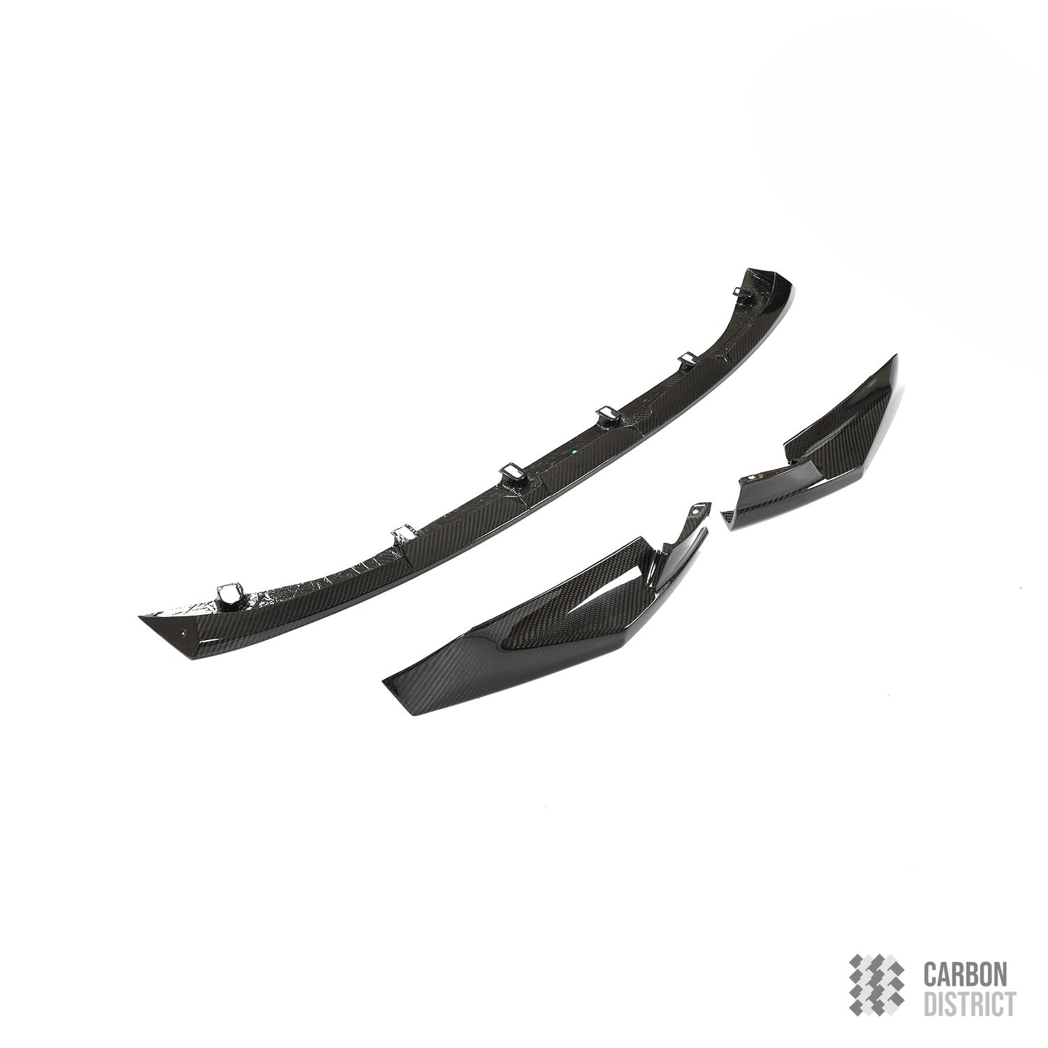 BMW M3/M4 (G80/G82/G83) dry carbon fibre front lip (MP Style) — UV-stable gloss finish detail