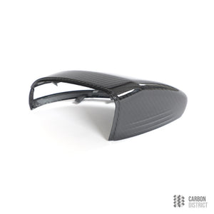 Mercedes E-Class (W213) carbon fibre mirror caps — UV-stable gloss finish detail