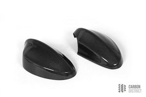 BMW 3 Series (E90) carbon fibre mirror caps — UV-stable gloss finish detail