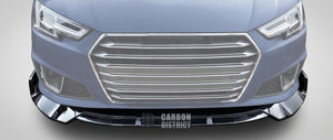 Audi A4/S4 (B9) carbon fibre front lip — UV-stable gloss finish detail