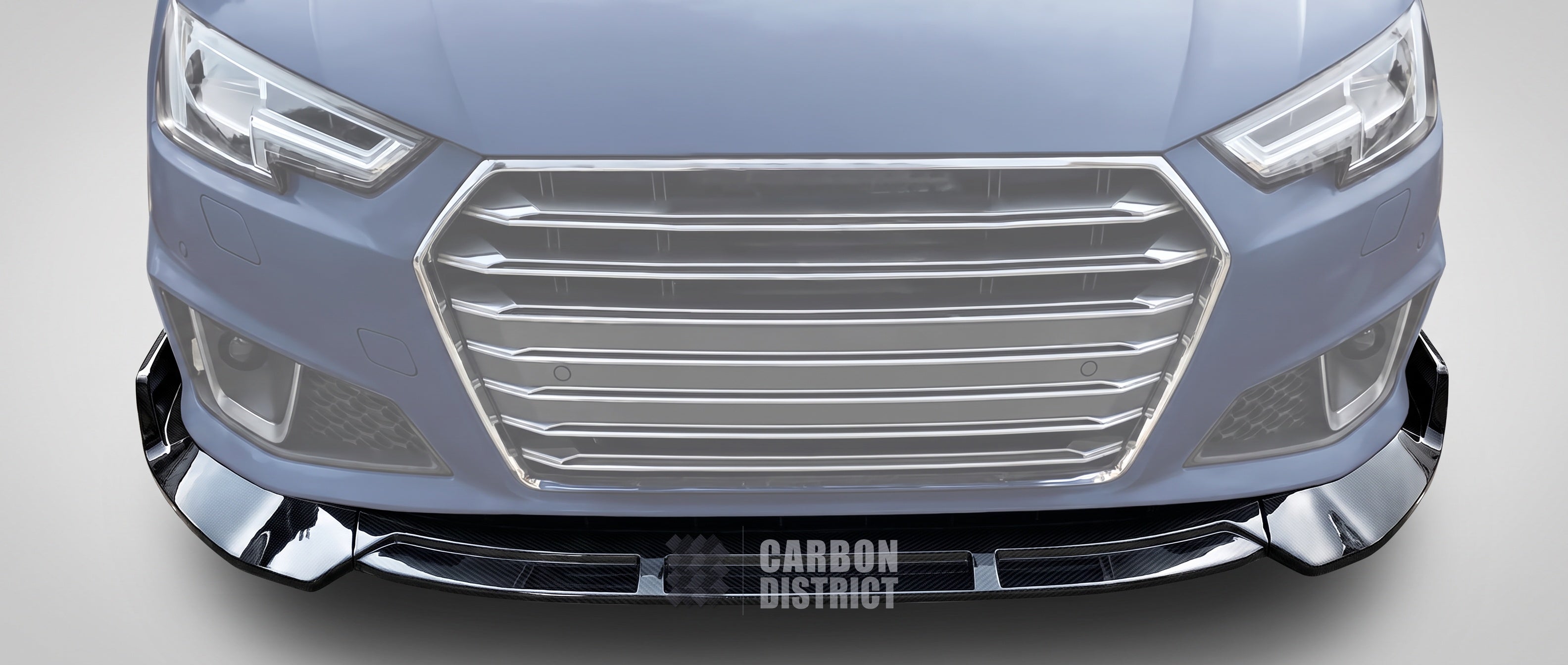 Audi A4/S4 (B9) carbon fibre front lip — UV-stable gloss finish detail