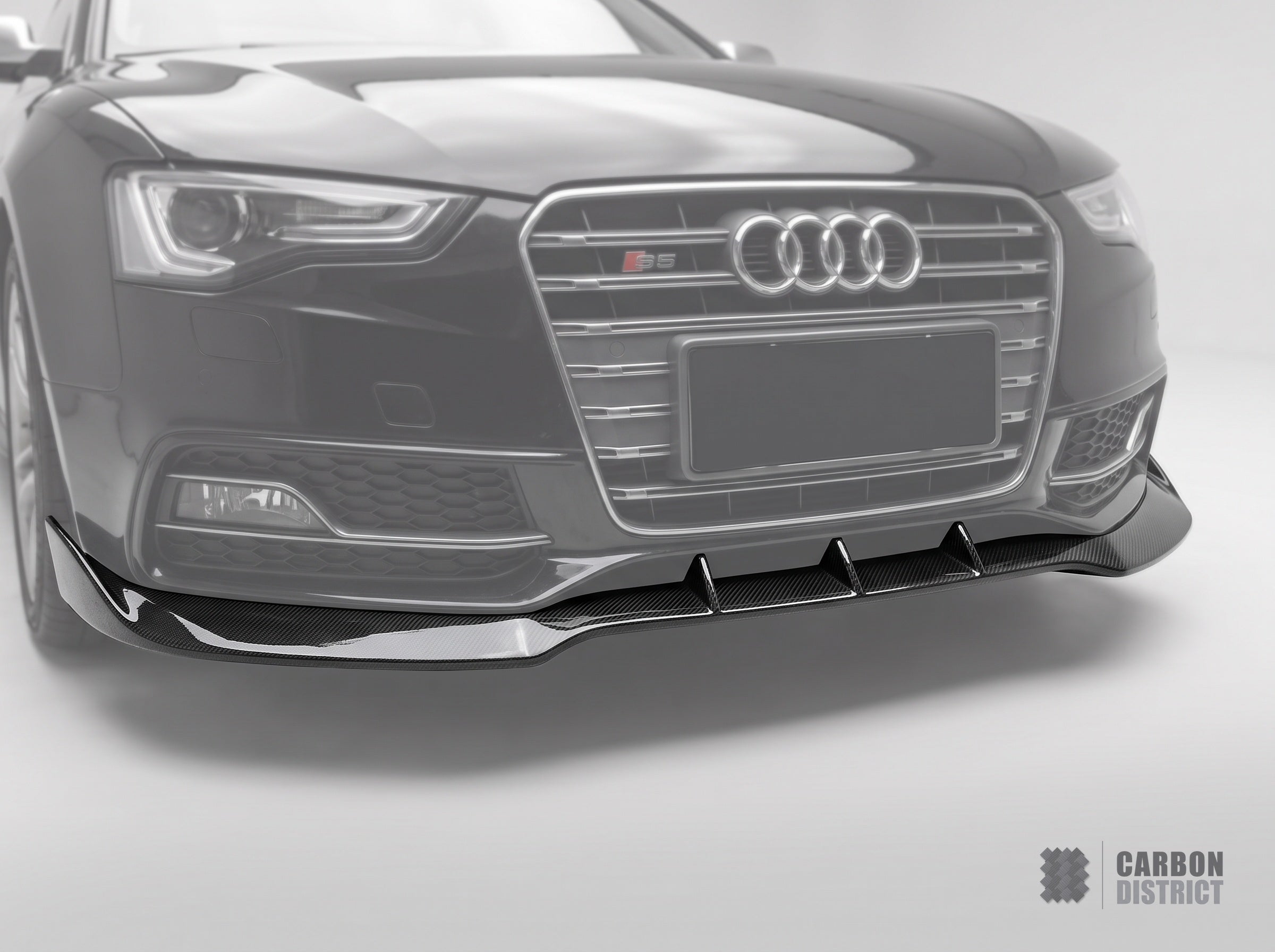 Audi A5/S5 (8T) carbon fibre front lip — UV-stable gloss finish detail