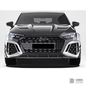 Audi RS3 (8Y) carbon fibre front canards — UV-stable gloss finish detail