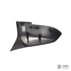 BMW 1 2 3 4 carbon fibre mirror caps — rear three-quarter view