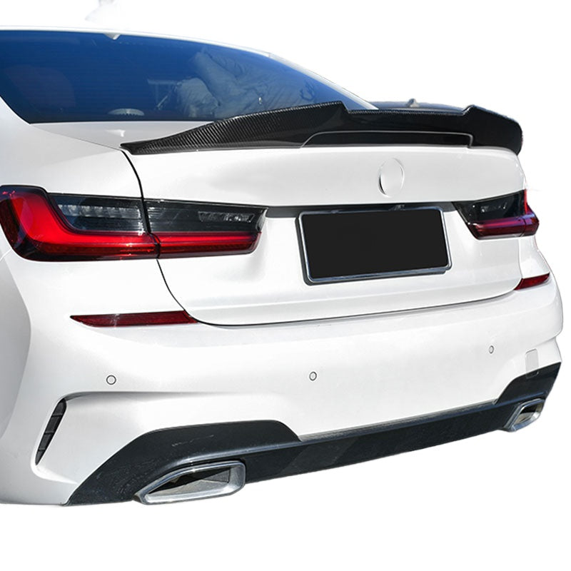 BMW 3 Series (G20) carbon fibre spoiler (PSM Ducktail) — UV-stable gloss finish detail