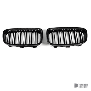 BMW 1 Series (F20) carbon fibre grille (double slat, V1) — UV-stable gloss finish