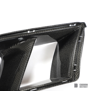 BMW M3 (G80) carbon fibre front bumper inserts — UV-stable gloss finish detail
