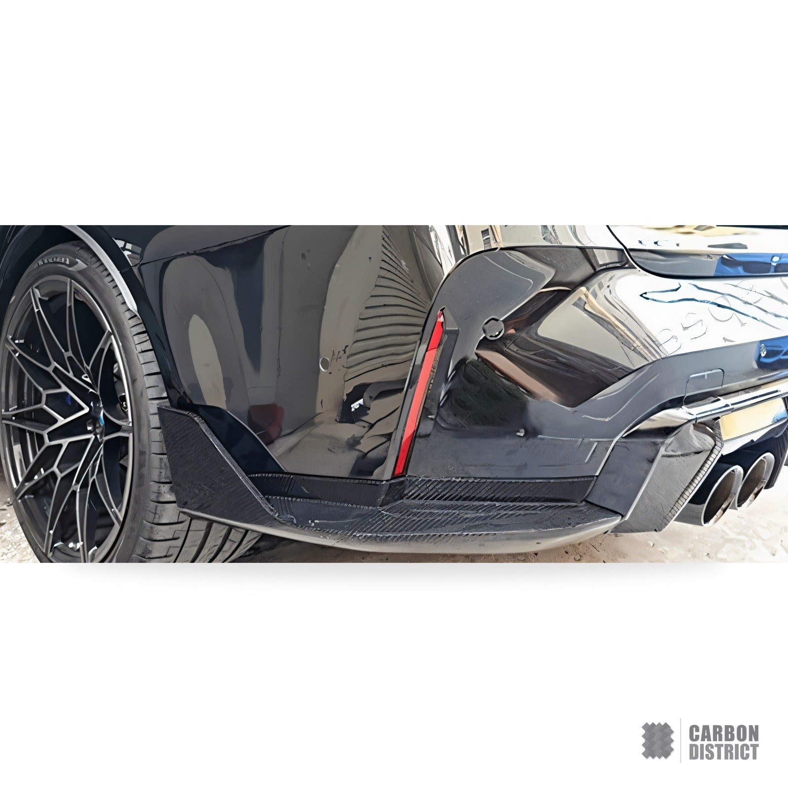 BMW M3 (G80) dry carbon fibre rear bumper aprons (P Style) — dry carbon weave