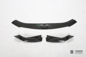 BMW M3/M4 (G80/G81/G82/G83) dry carbon fibre front lip (sensor cut, V2) — UV-stable gloss finish