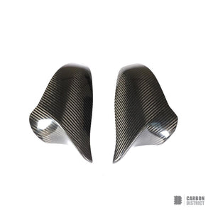 BMW M3/M4 (F80/F82/F83) dry carbon fibre mirror caps (LHD, stick-on, V1) — UV-stable gloss finish
