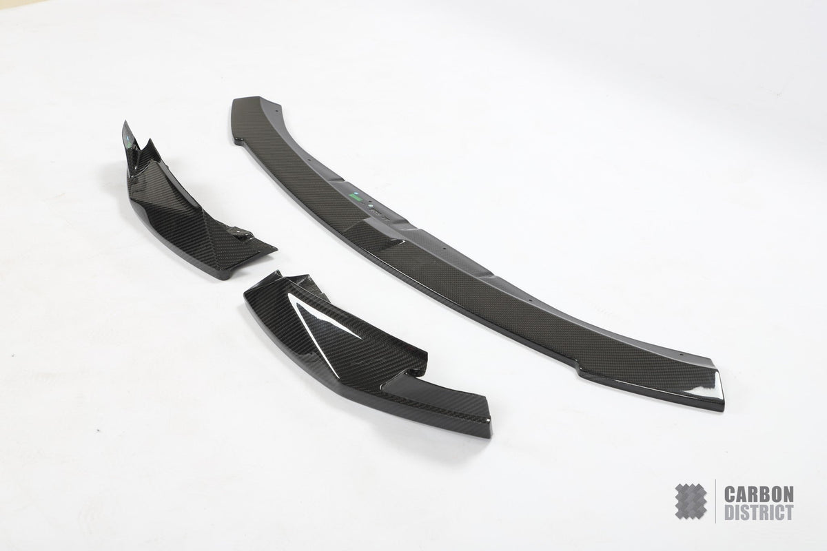 BMW M3/M4 (G80/G81/G82/G83) dry carbon fibre front lip (sensor cut, V2) — fits 2021+