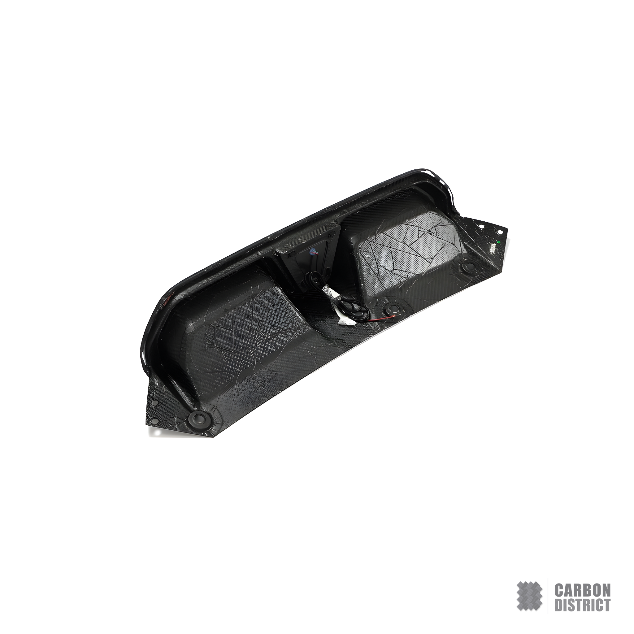 BMW M5 (F90) carbon fibre rear diffuser with LED — UV-stable gloss finish detail