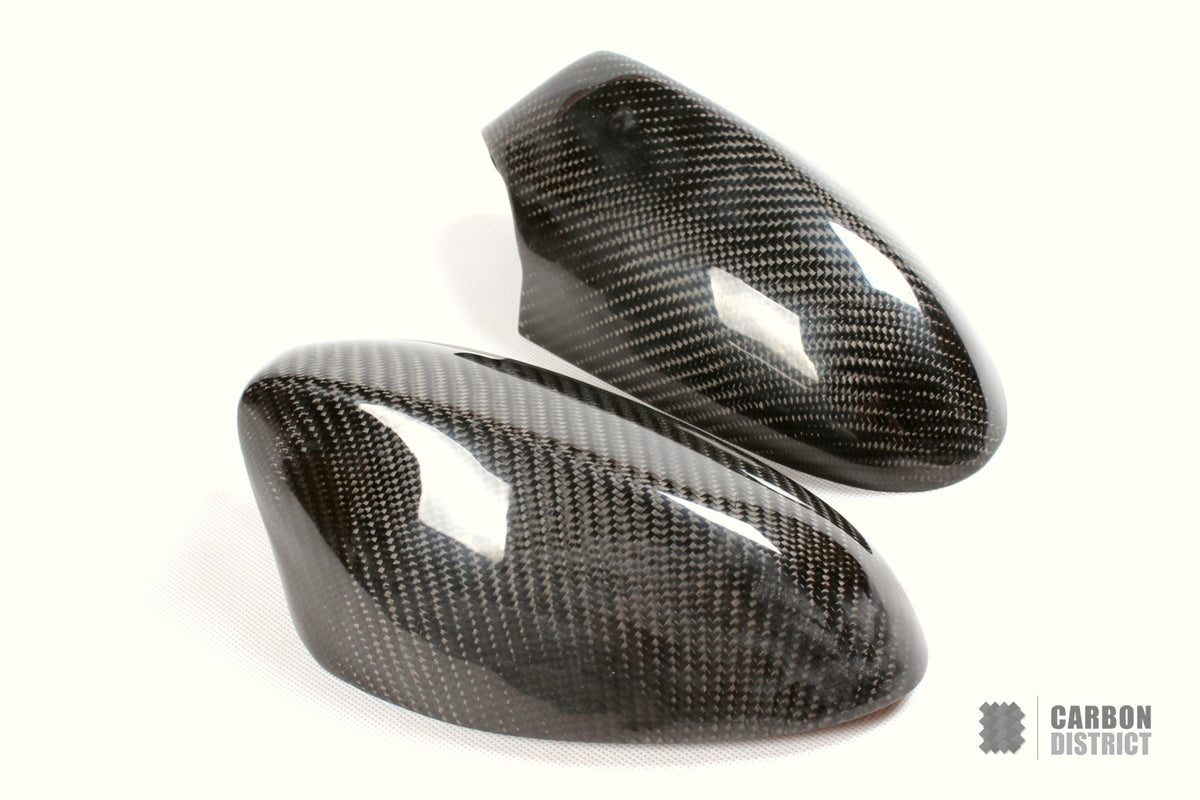 BMW 1 Series Coupé (E82/E87) carbon fibre mirror caps (stick-on, V1) — UV-stable gloss finish
