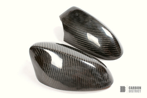 BMW 1 Series Coupé (E82/E87) carbon fibre mirror caps (stick-on, V1) — UV-stable gloss finish