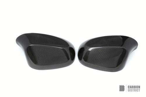 BMW 1 Series Coupé (E82/E87) carbon fibre mirror caps (replacement, V2) — UV-stable gloss finish