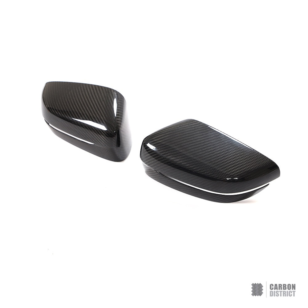 BMW 5 Series (G30/G38) dry carbon fibre mirror caps (V1) — UV-stable gloss finish