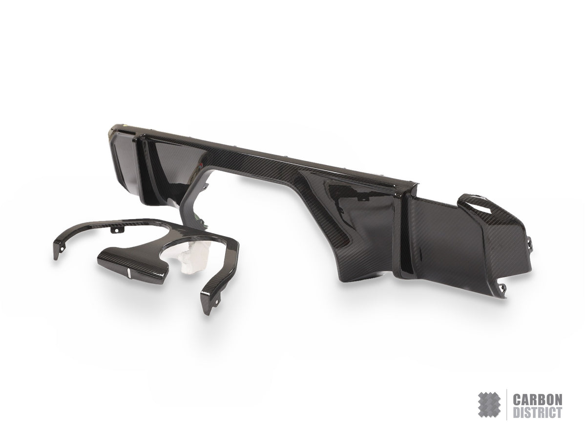 BMW M3/M4 (G81/G82/G83) dry carbon fibre rear diffuser — UV-stable gloss finish