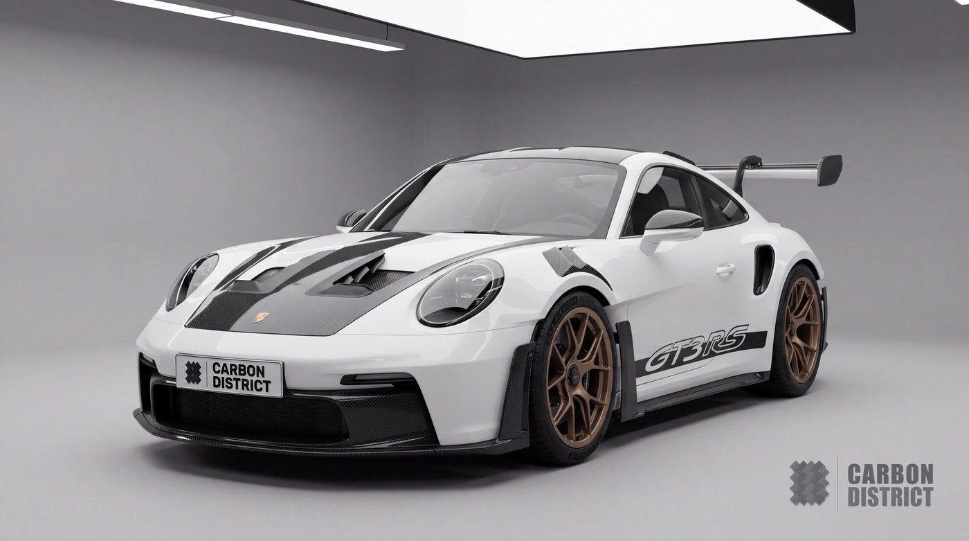 Porsche 911 GT3 RS (992) dry carbon fibre body kit, front three-quarter view