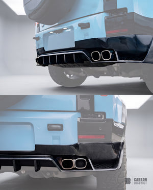 Land Rover Defender (90,110,130) carbon fibre rear diffuser with exhaust tips — 3K twill gloss finish