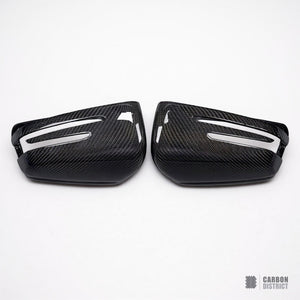 Mercedes C-Class/E-Class (W204/W212) carbon fibre mirror caps — UV-stable gloss finish
