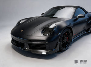 Porsche 911 Turbo S (992.1) dry carbon fibre front lip — fitted, studio