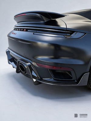 Porsche 911 Turbo S (992.1) dry carbon fibre rear diffuser — fitted, studio