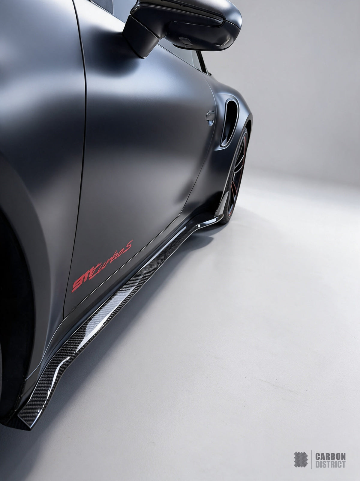 Porsche 911 Turbo S (992.1) dry carbon fibre side skirts — fitted, studio