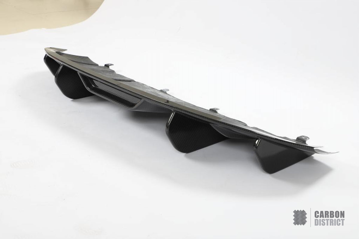 Porsche Taycan (9J1) dry carbon fibre rear diffuser (V2) — UV-stable gloss finish