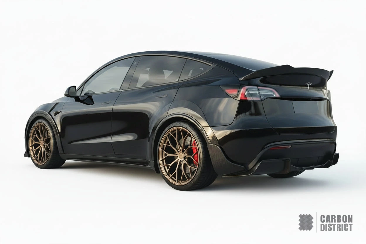 Tesla Model Y carbon fibre rear canards — 3K twill gloss finish