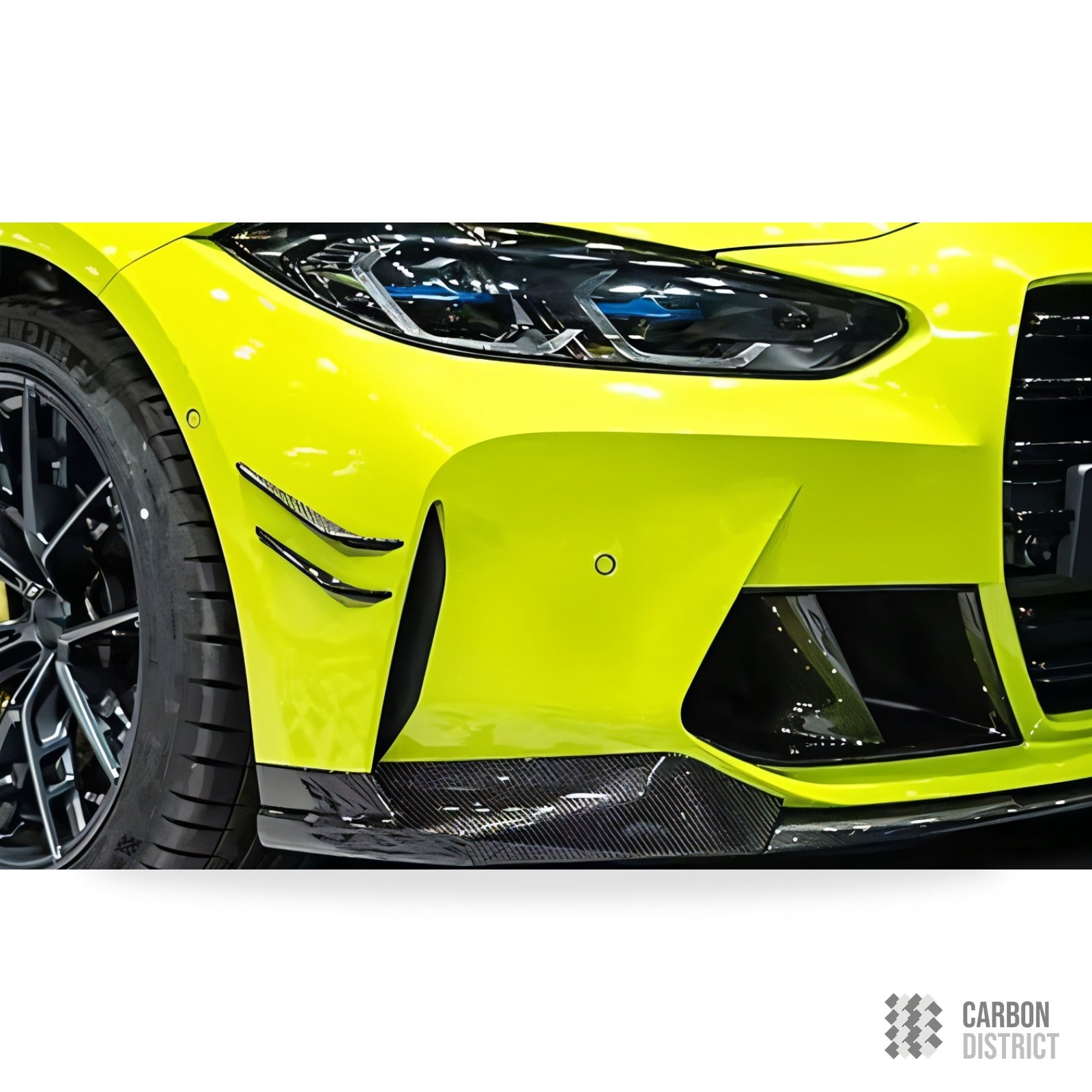 BMW M3 (G80) carbon fibre front canards — UV-stable gloss finish detail